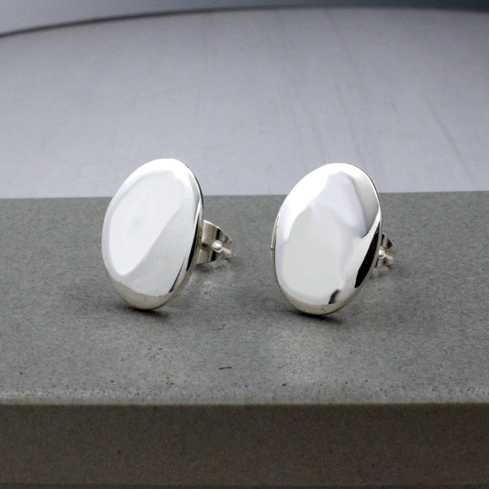 Artemis Small Oval Silver Stud Earrings