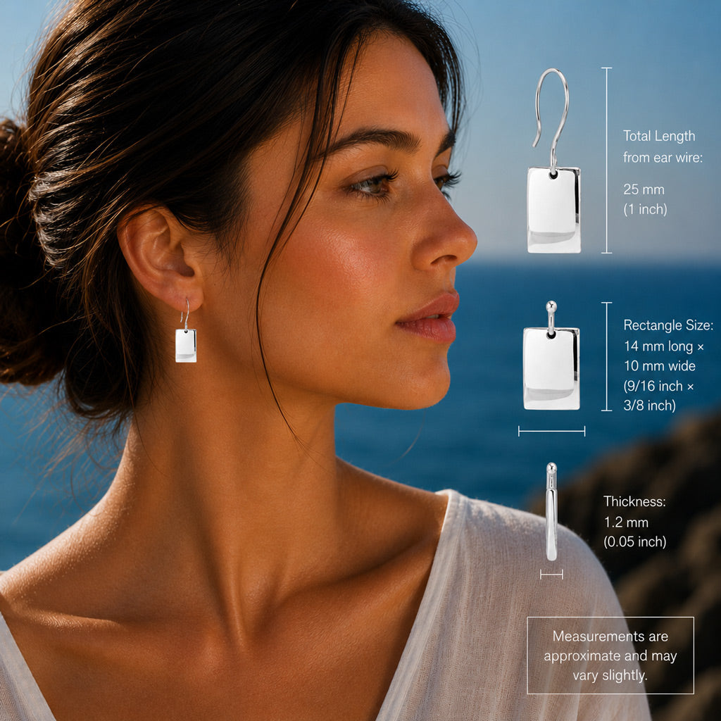 Artemis Small Rectangle Silver Dangle Earrings