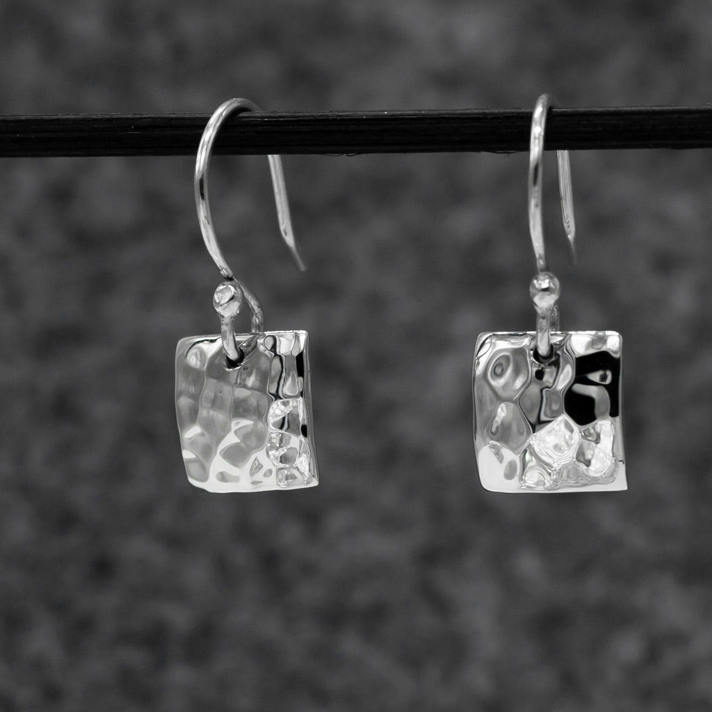 Artemis Small Square Hammered Silver Dangle Earrings