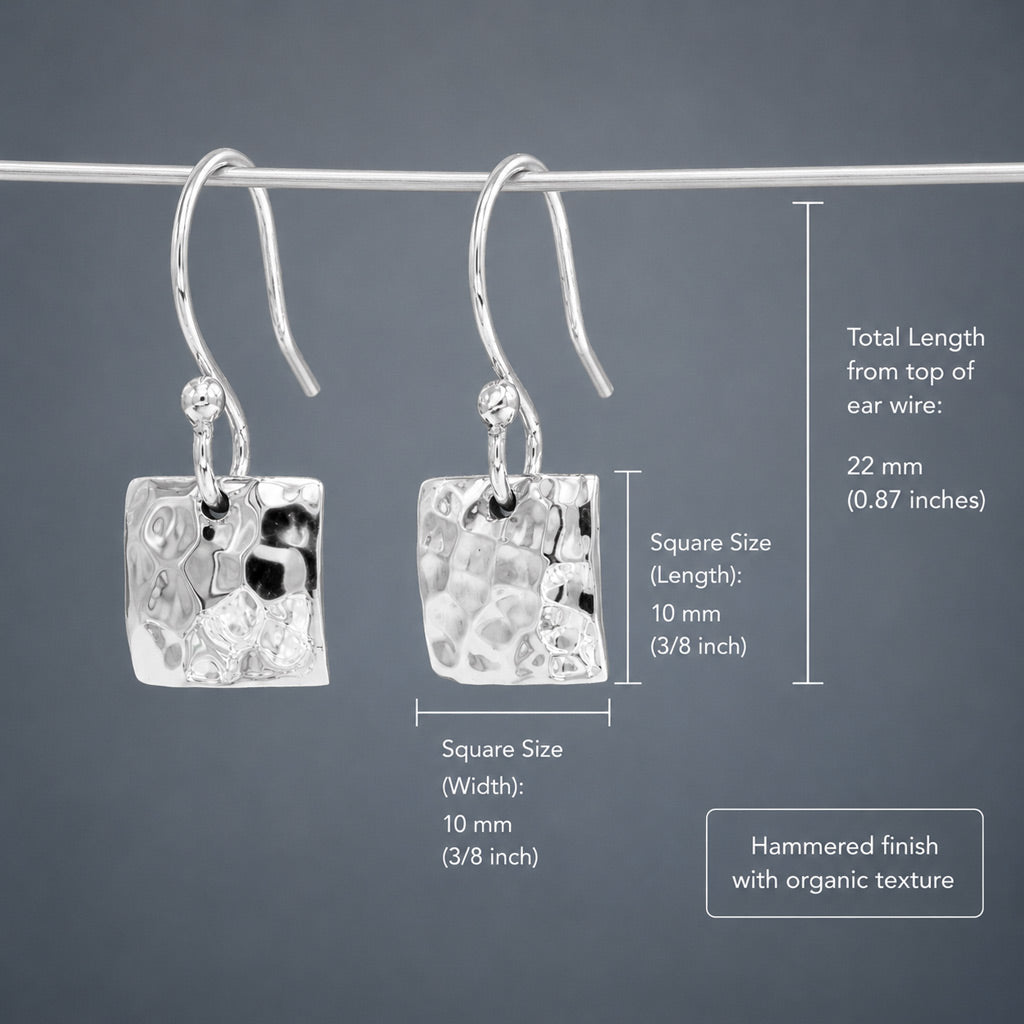 Artemis Small Square Hammered Silver Dangle Earrings