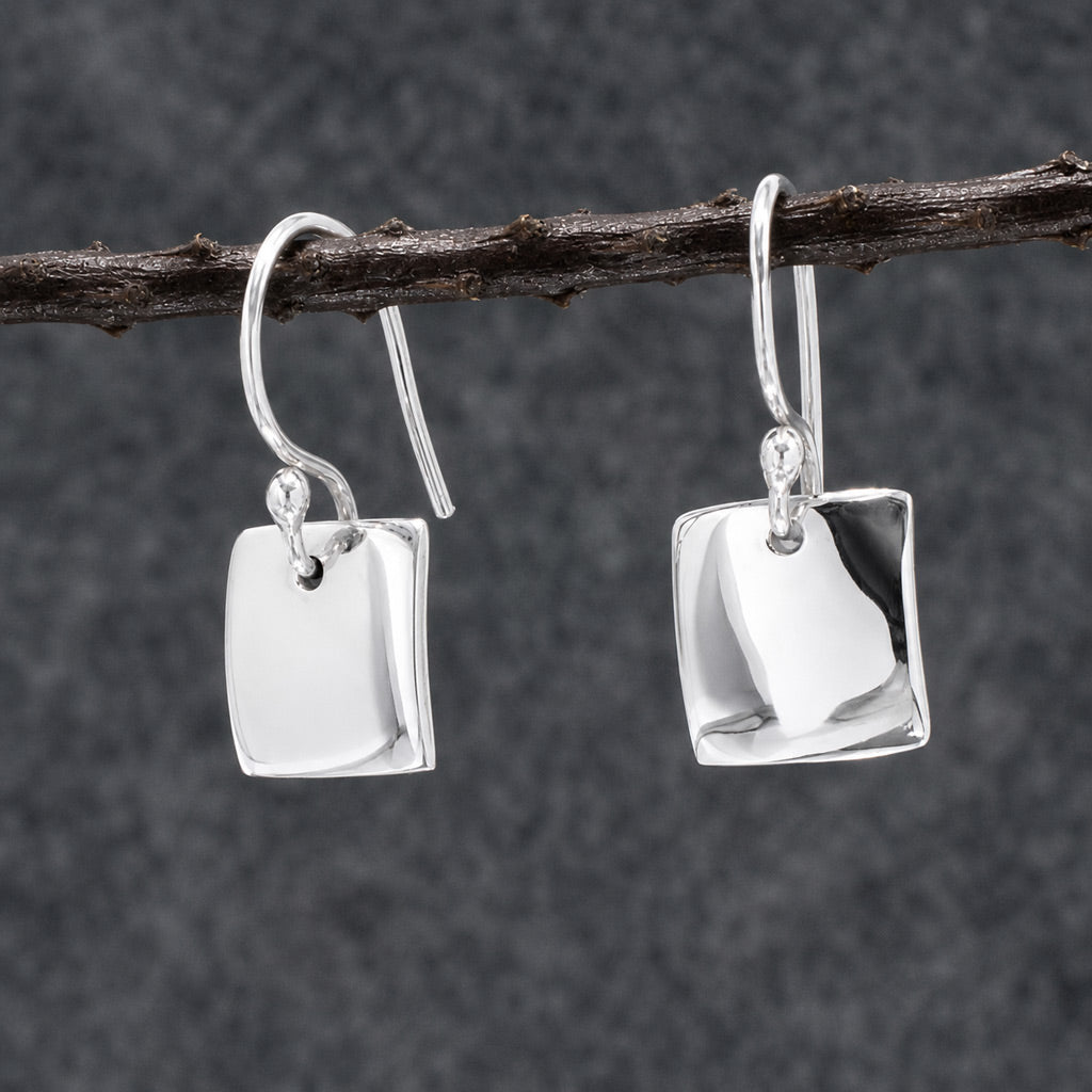 Artemis Small Square Silver Dangle Earrings