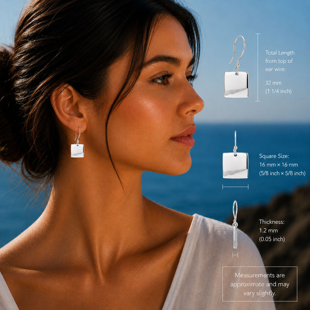 Artemis Square Silver Dangle Earrings