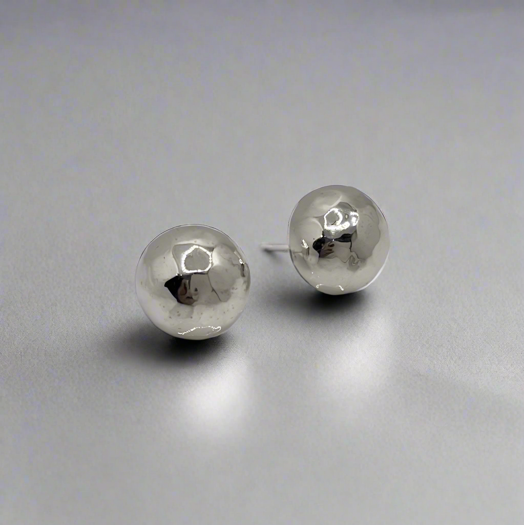 Artemis Dome Hammered Silver Stud Earrings