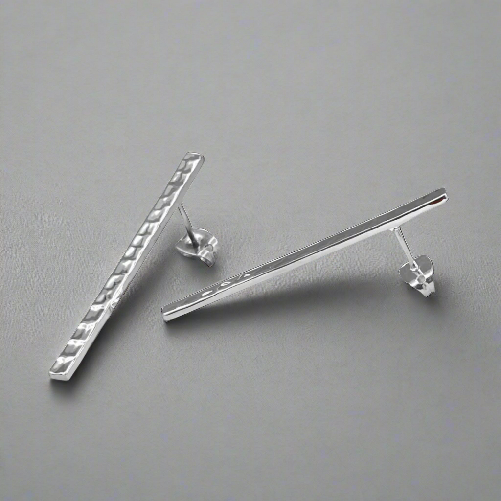 Artemis Slab Hammered Silver Stud Earrings