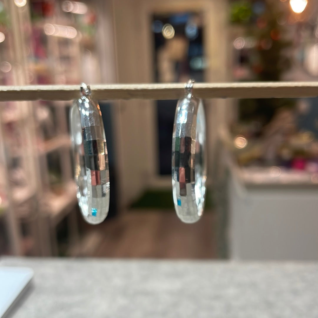 Lupita Large Facetted Silver Hinged Hoop Earrings