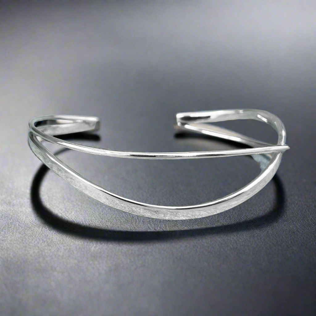 Uisce Double Wave Silver Cuff Bracelet