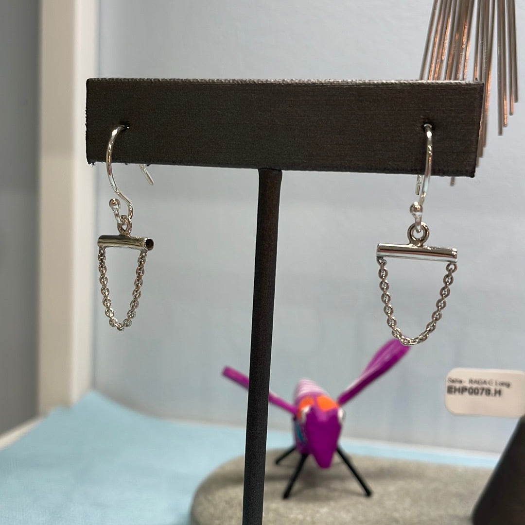 Saha RADA H Bar Cable Chain Silver Dangle Earrings
