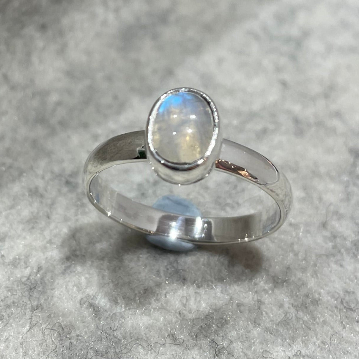 Candy Rainbow Moonstone Oval Cabochon Silver Ring