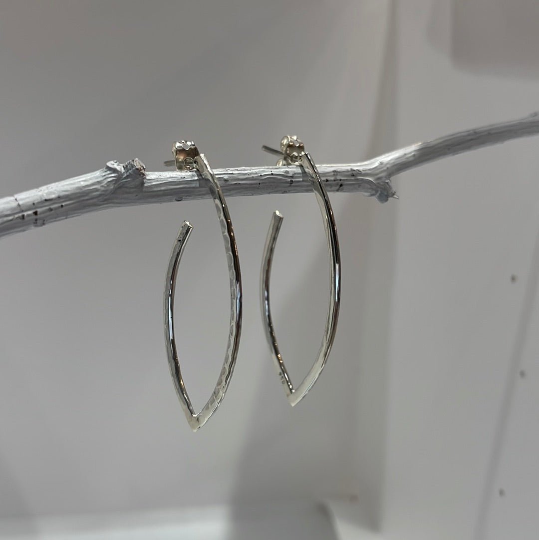 Saha Large Marquise Hammered Silver Stud Earrings