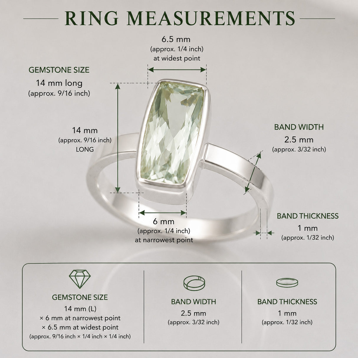 Candy Green Amethyst Faceted Tapered Baguette Silver Ring