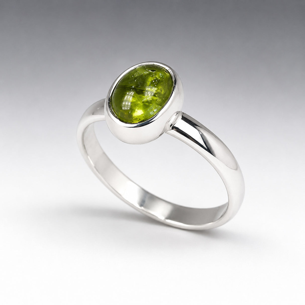 Candy Peridot Oval Cabochon Silver Ring