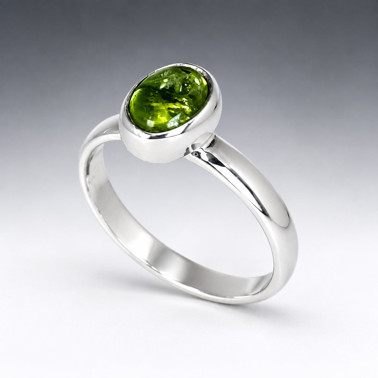 Candy Peridot Oval Cabochon Silver Ring