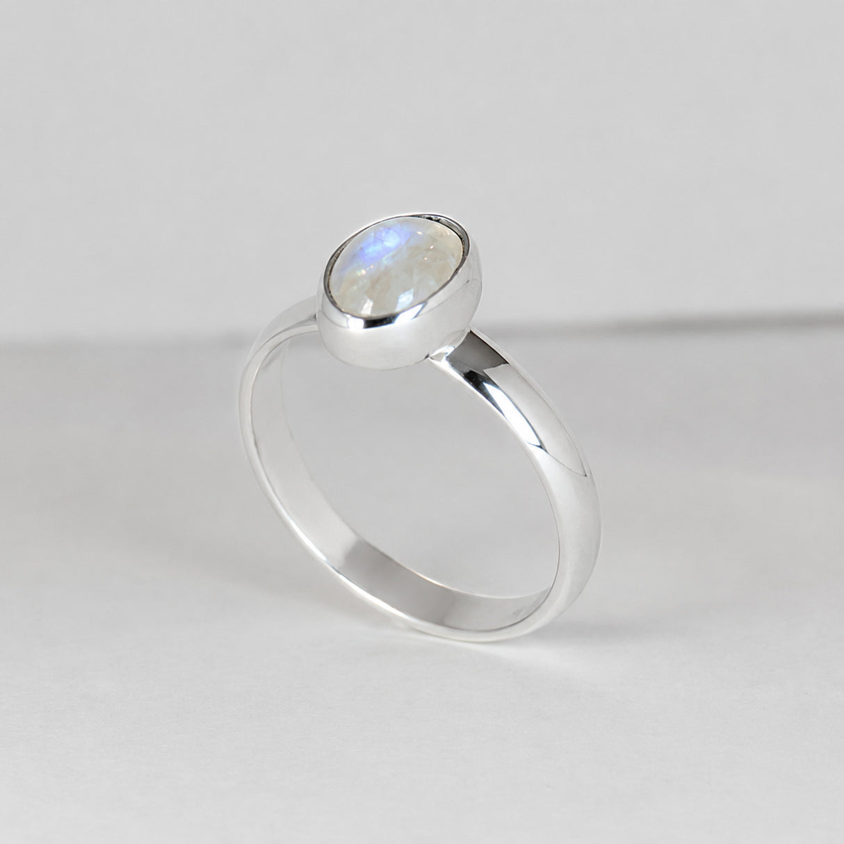 Candy Rainbow Moonstone Oval Cabochon Silver Ring