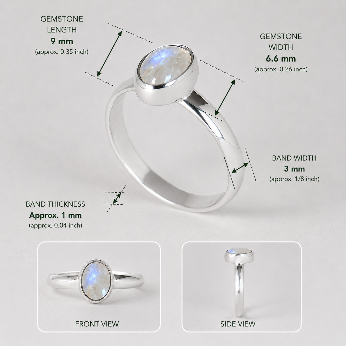 Candy Rainbow Moonstone Oval Cabochon Silver Ring