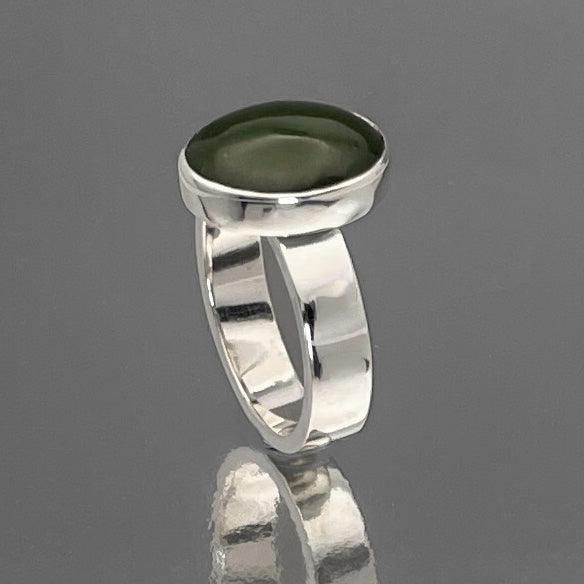 Candy Green Jade Polished Oval Silver Ring