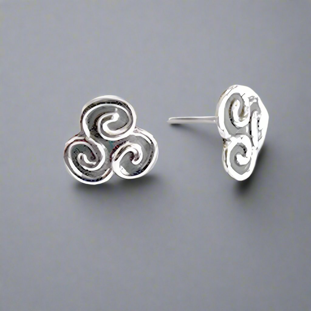 Celtic Triskel Silver Stud Earrings
