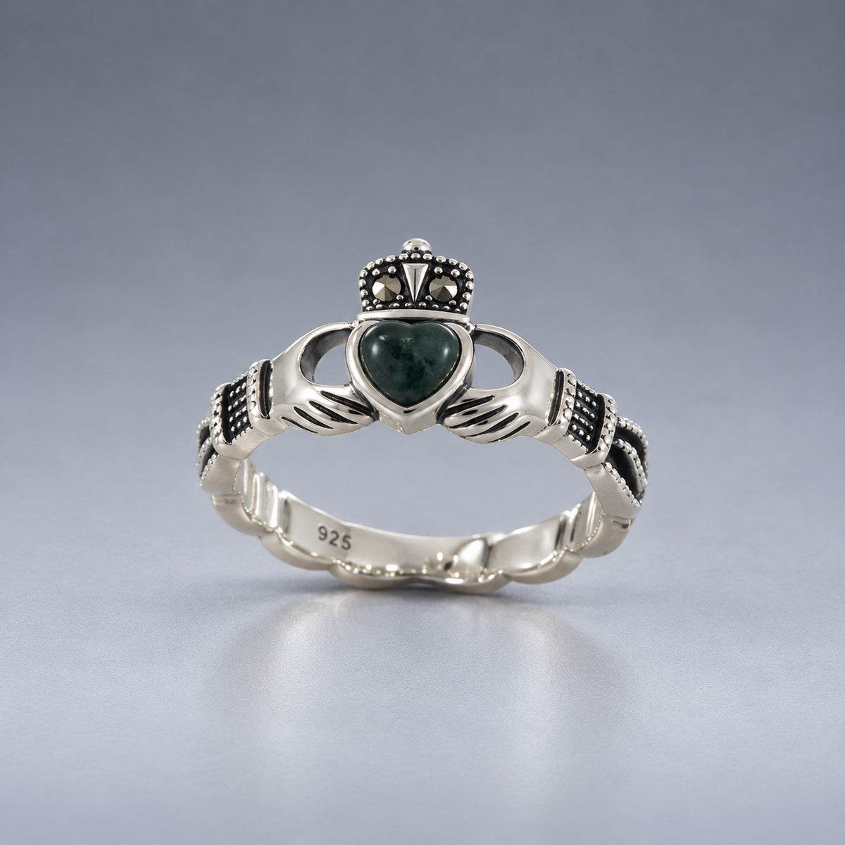 Celtic Claddagh Connemara Heart & Pyrite Woven Silver Ring