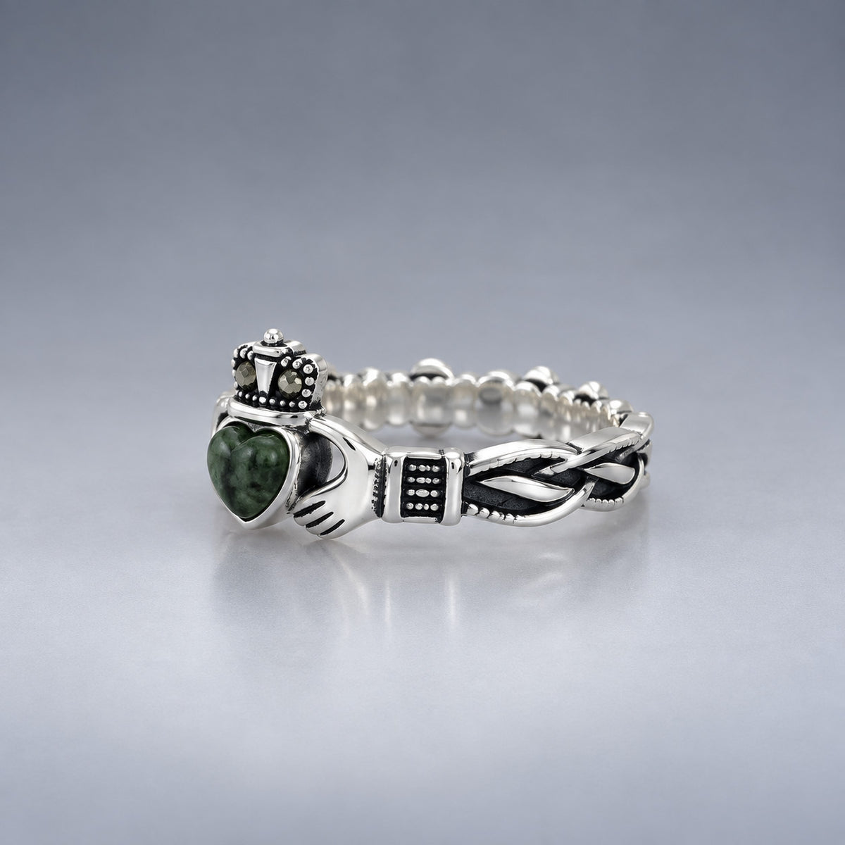 Celtic Claddagh Connemara Heart & Pyrite Woven Silver Ring