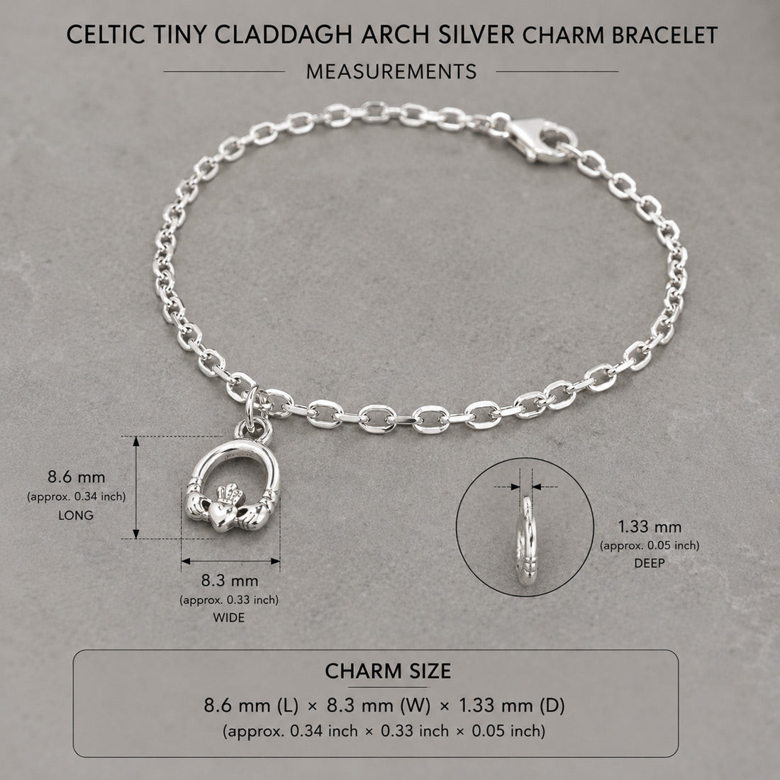Celtic Tiny Claddagh Arch Silver Charm Bracelet