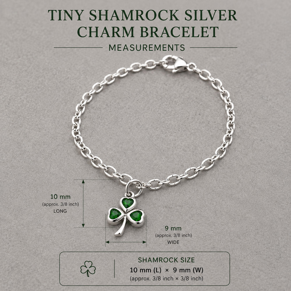 Celtic Tiny Shamrock with CZ Silver Charm Silver Bracelet