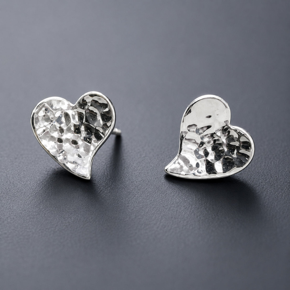 Croí Small Heart Hammered Silver Stud Earrings