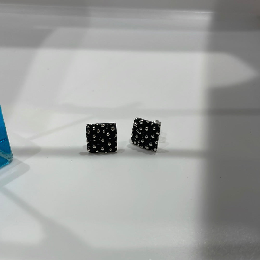 Firmament Small Square Oxidised Silver Stud Earrings