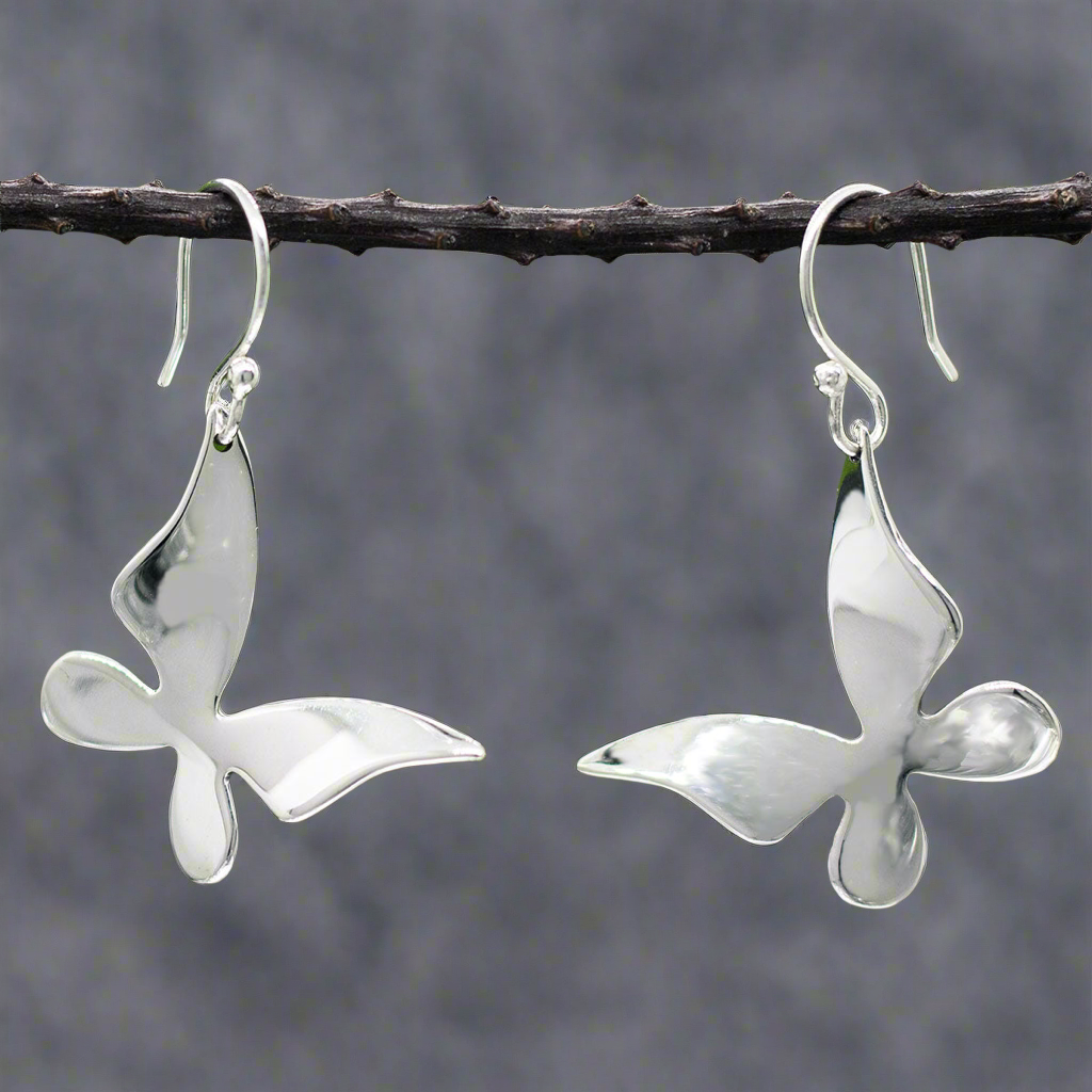 Móinéir Large Queen Butterfly Silver Dangle Earrings