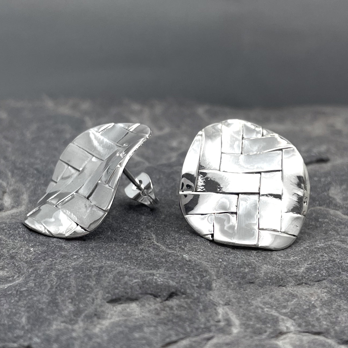 Aran Woven Petal Silver Stud Earrings