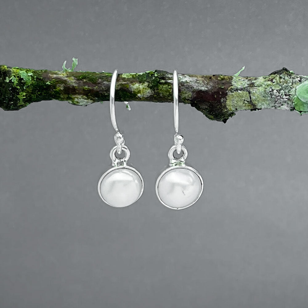 Péarla Dome No. 10 White Pearl Silver Dangle Earrings