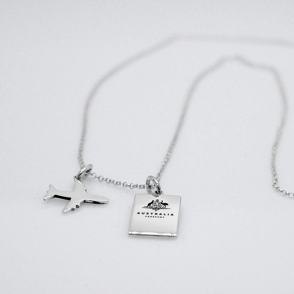 Éire Mini Australian Passport Replica & Airplane Silver Pendant