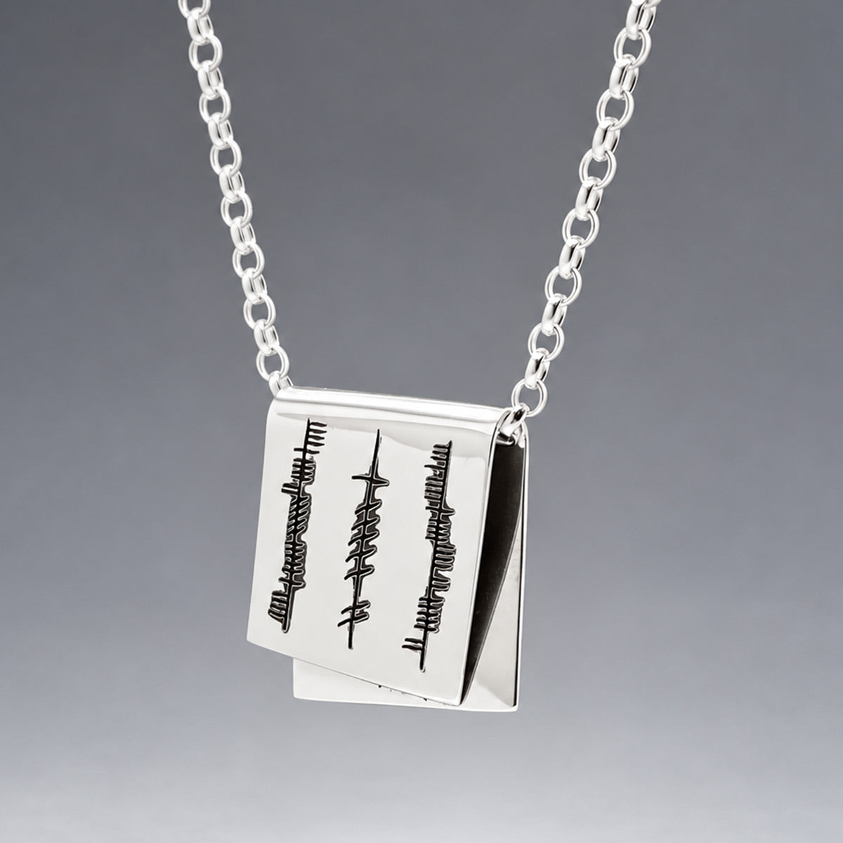 Éire Grá, Cairdeas & Dílseacht Ogham Papyrus Silver Pendant