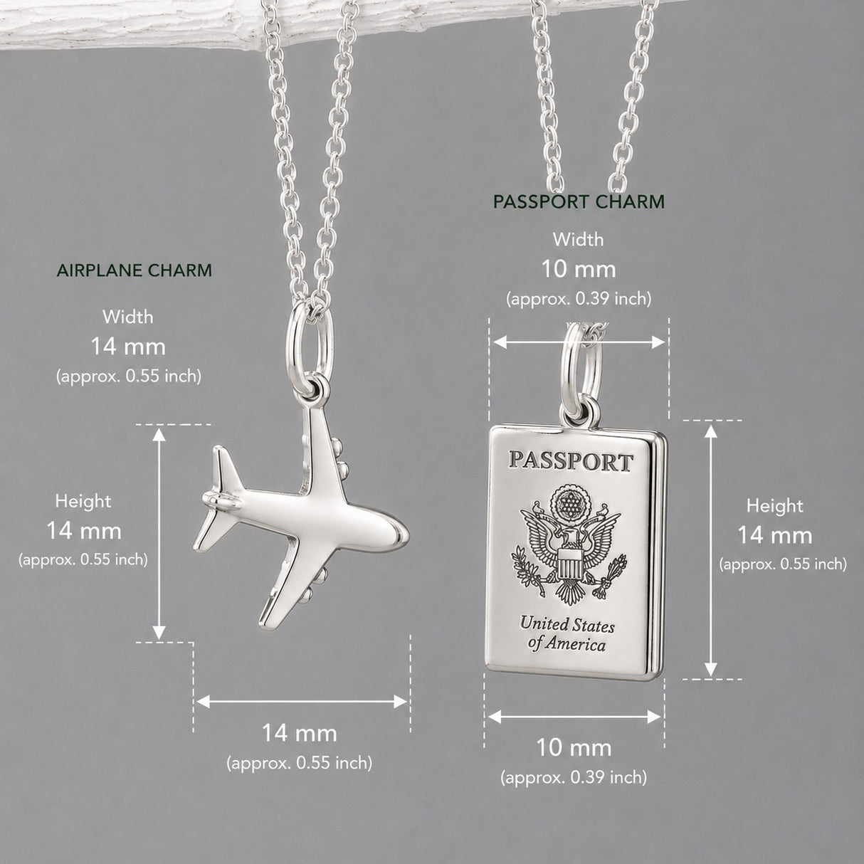Éire Mini American Passport Replica & Airplane Silver Pendant
