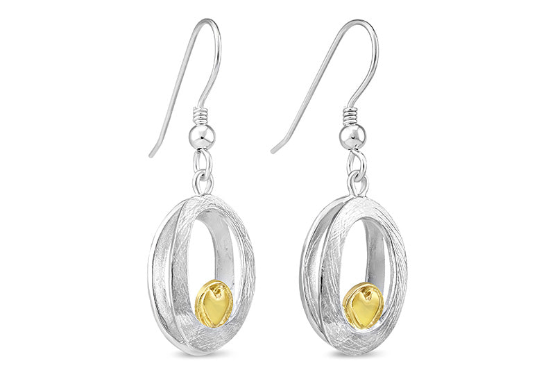 Embrace Gold Heart Drop Silver Dangle Earrings