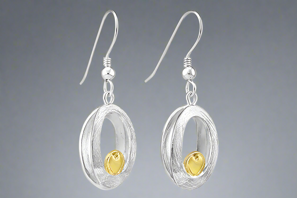 Embrace Gold Heart Drop Silver Dangle Earrings