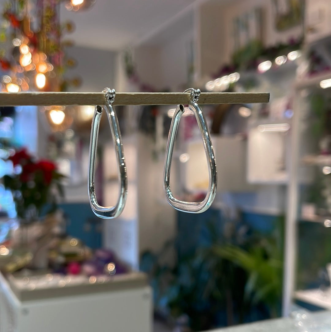 Lupita Large Rounded Triangle Flat Hinged Hoop Silver Earrings