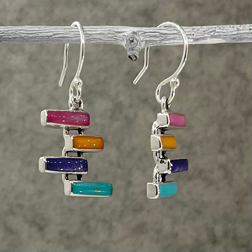 Sleveen Kinsale Steps Multi-Coloured Mosaic Resin Silver Dangle Earrings