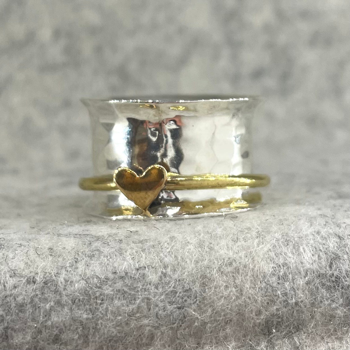 Tara Spinning Silver Ring with Brass Heart Band