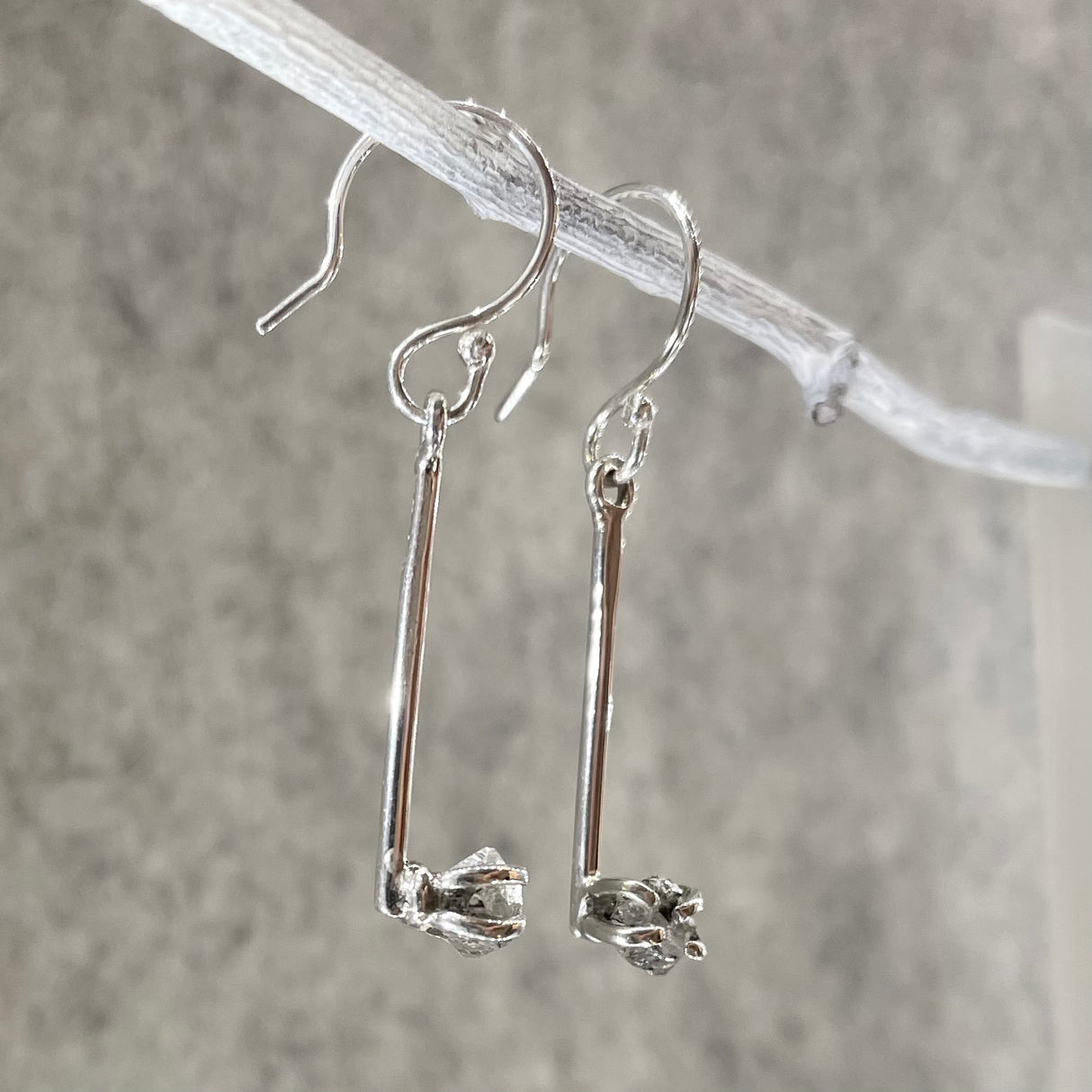 Candy Rough Herkimer Diamond Salt and Pepper Silver Dangle Earrings