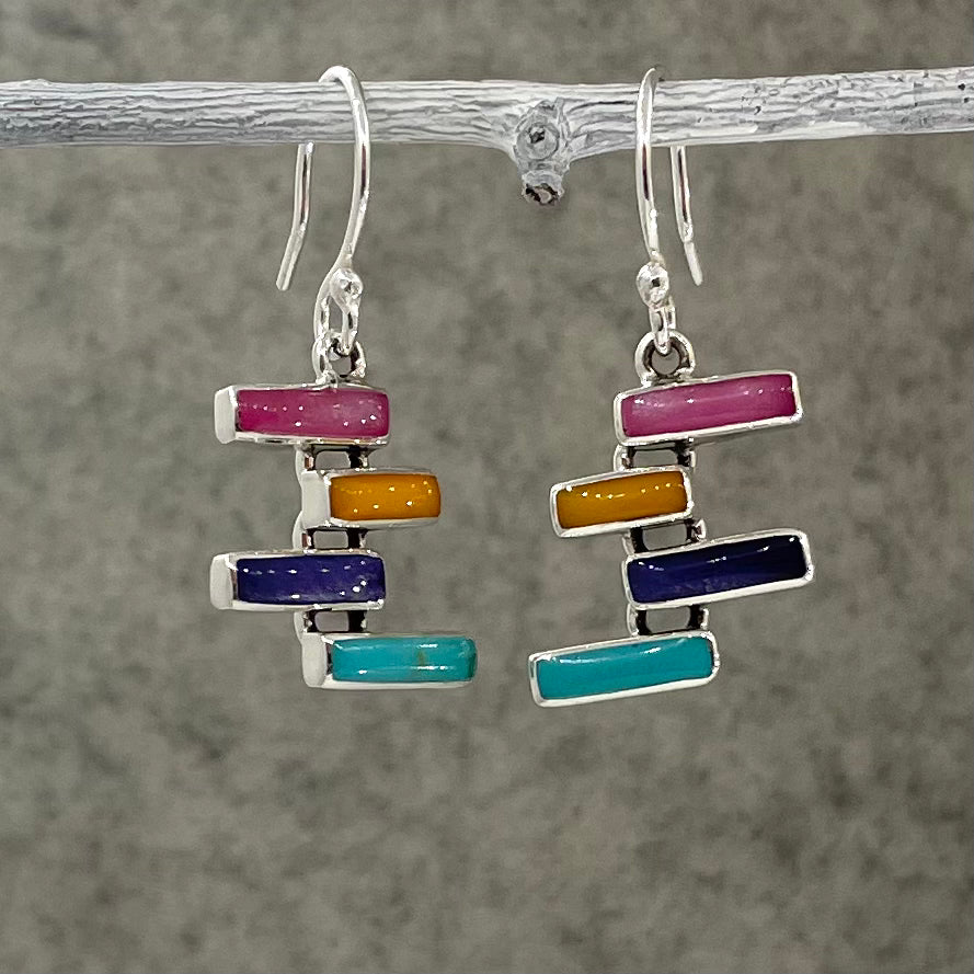 Sleveen Kinsale Steps Multi-Coloured Mosaic Resin Silver Dangle Earrings
