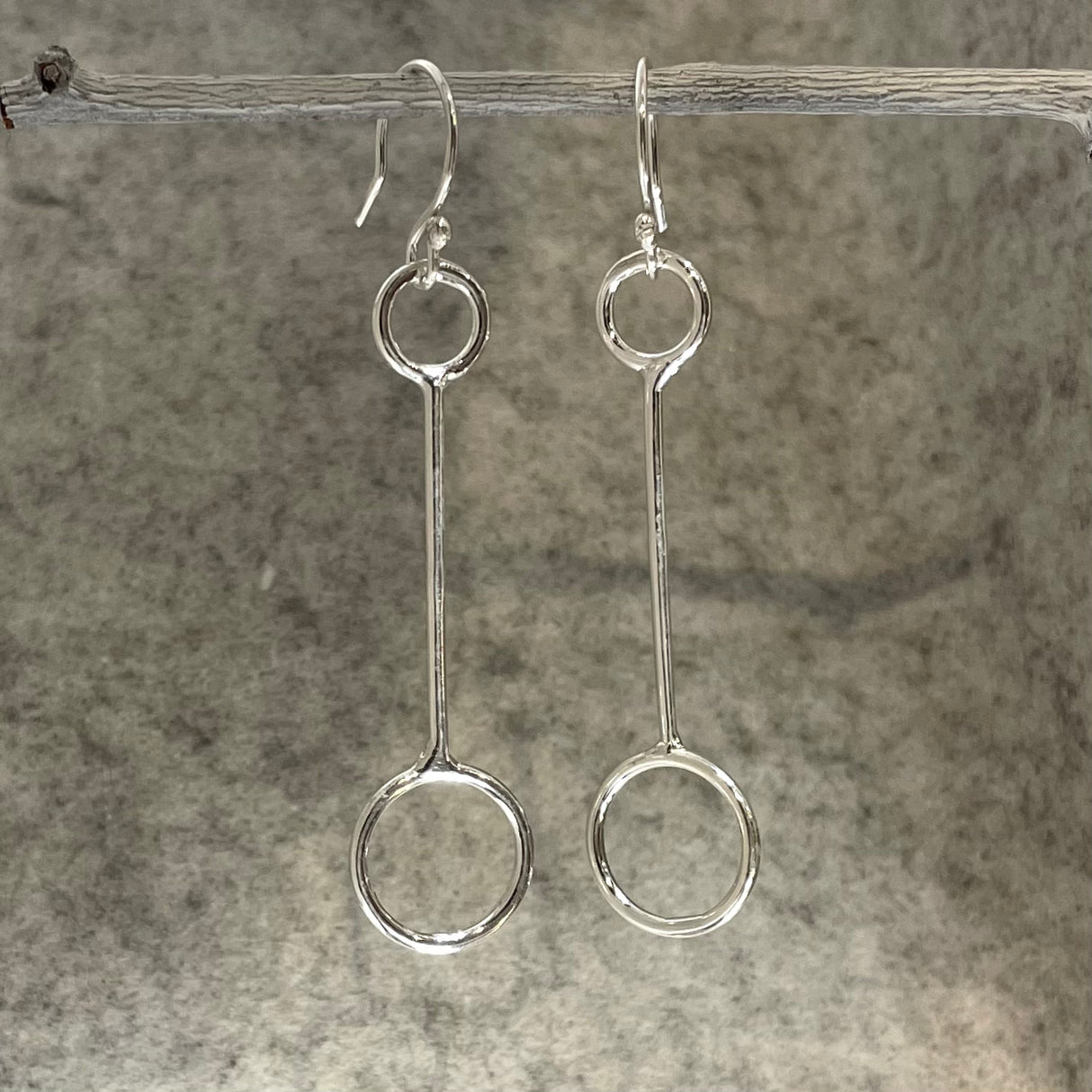 Saha Unity Double Circle Bar Silver Dangle Earrings