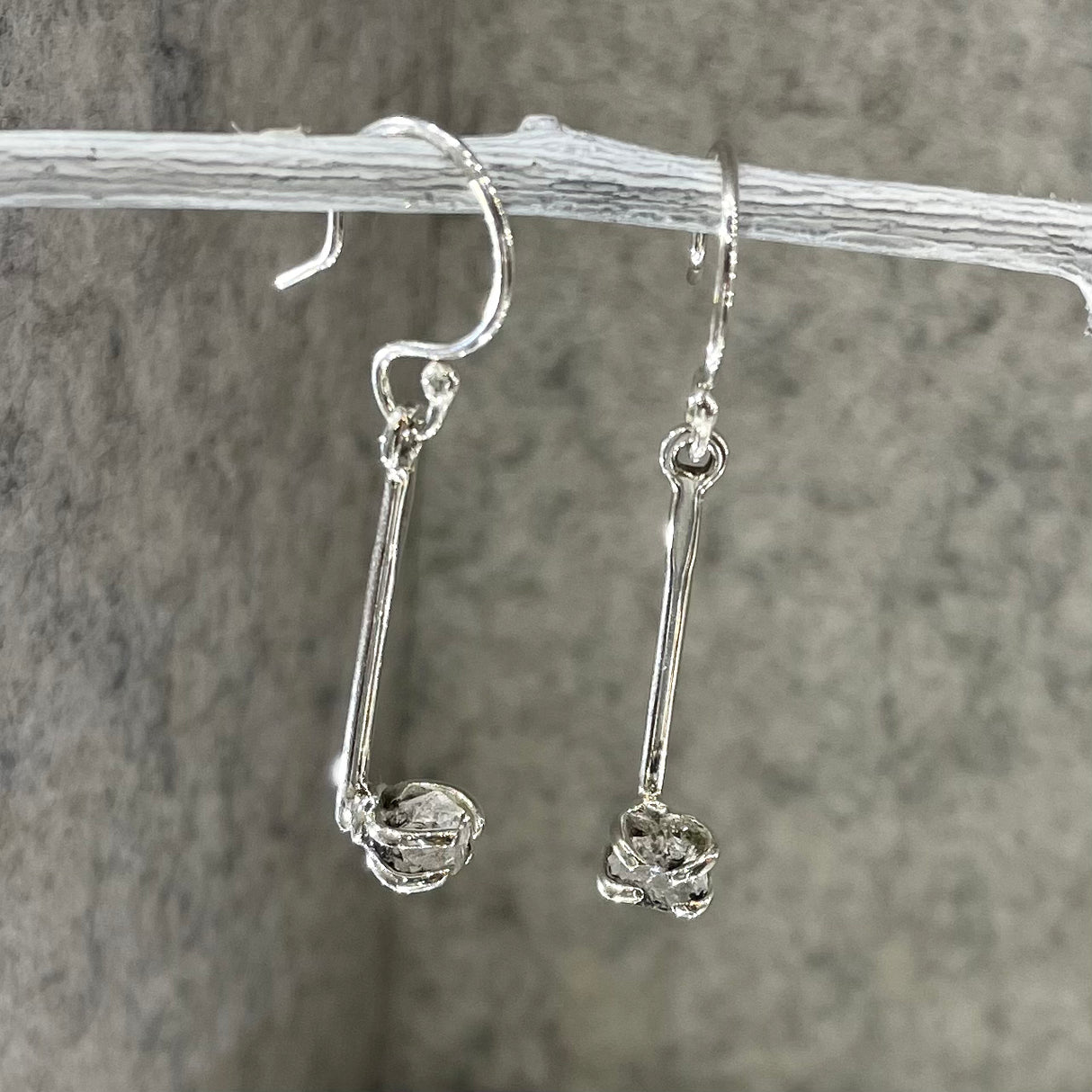 Candy Rough Herkimer Diamond Salt and Pepper Silver Dangle Earrings