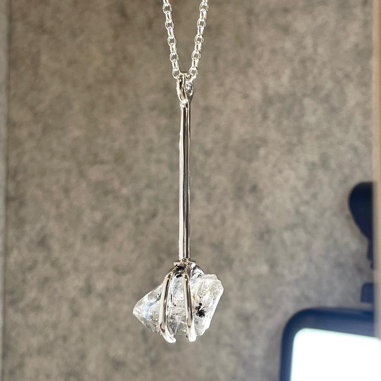 Candy Rough Herkimer Diamond Salt and Pepper Silver Pendant