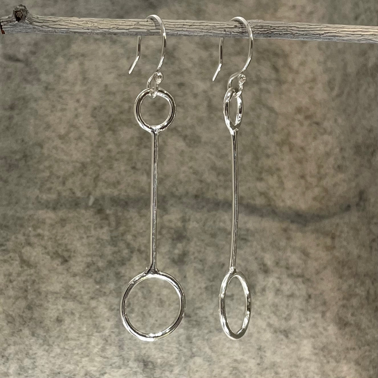 Saha Unity Double Circle Bar Silver Dangle Earrings