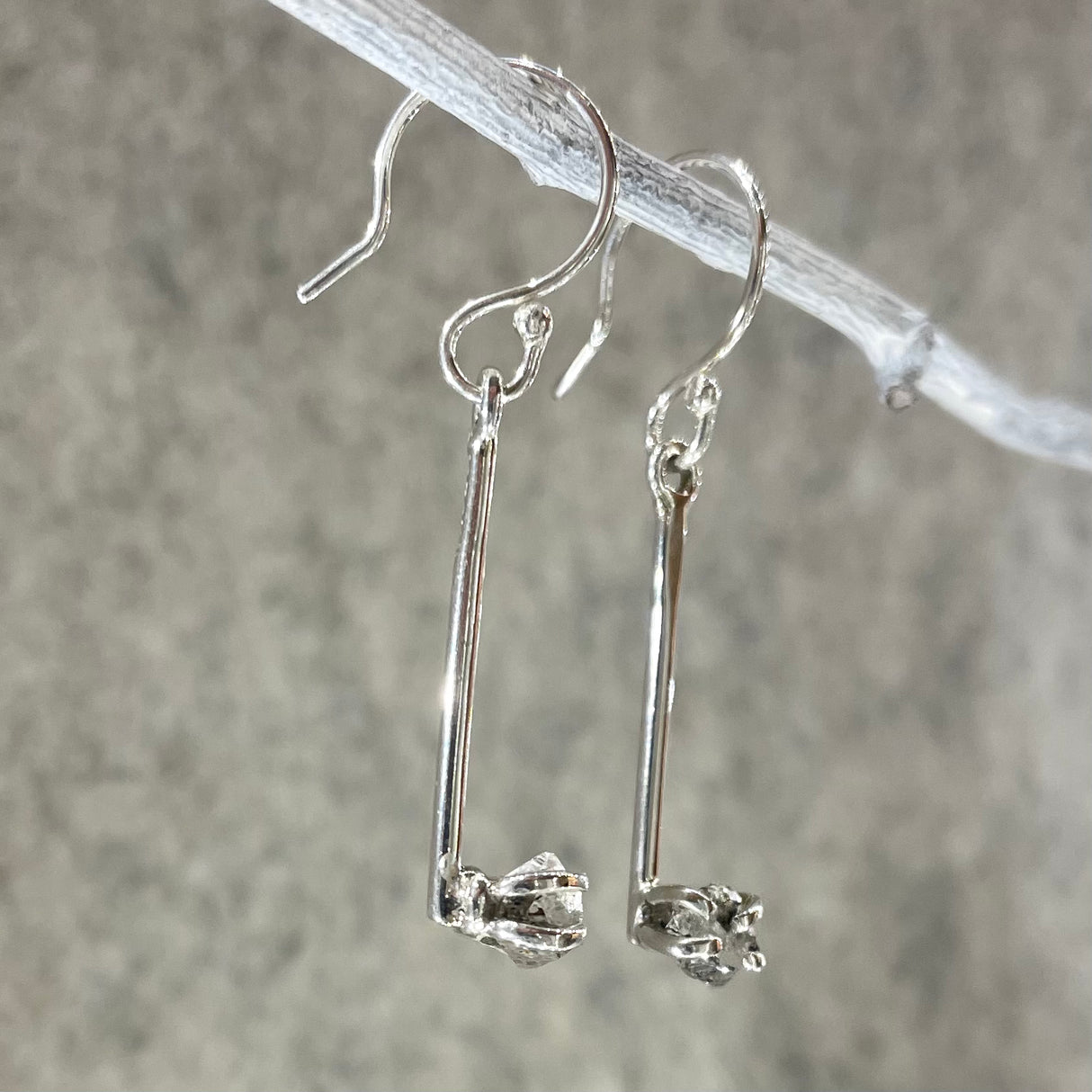 Candy Rough Herkimer Diamond Salt and Pepper Silver Dangle Earrings