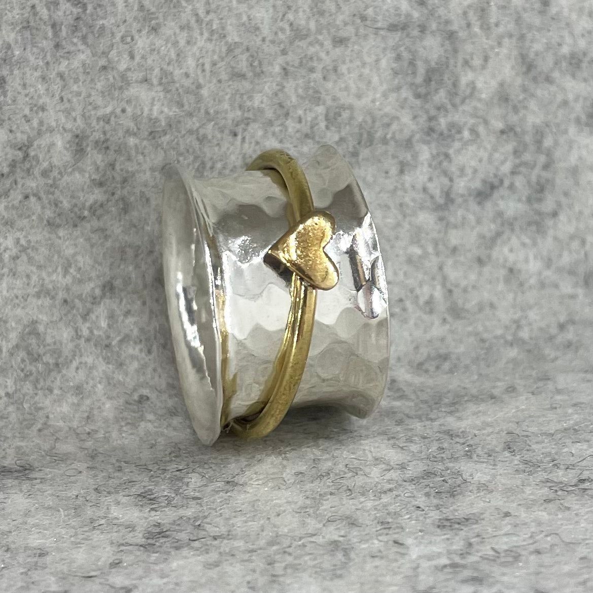 Tara Spinning Silver Ring with Brass Heart Band