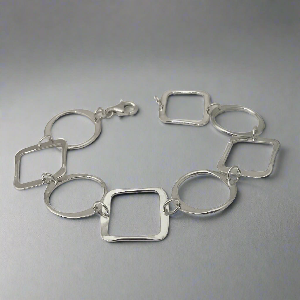 Artemis Square and Round Silver Bracelet