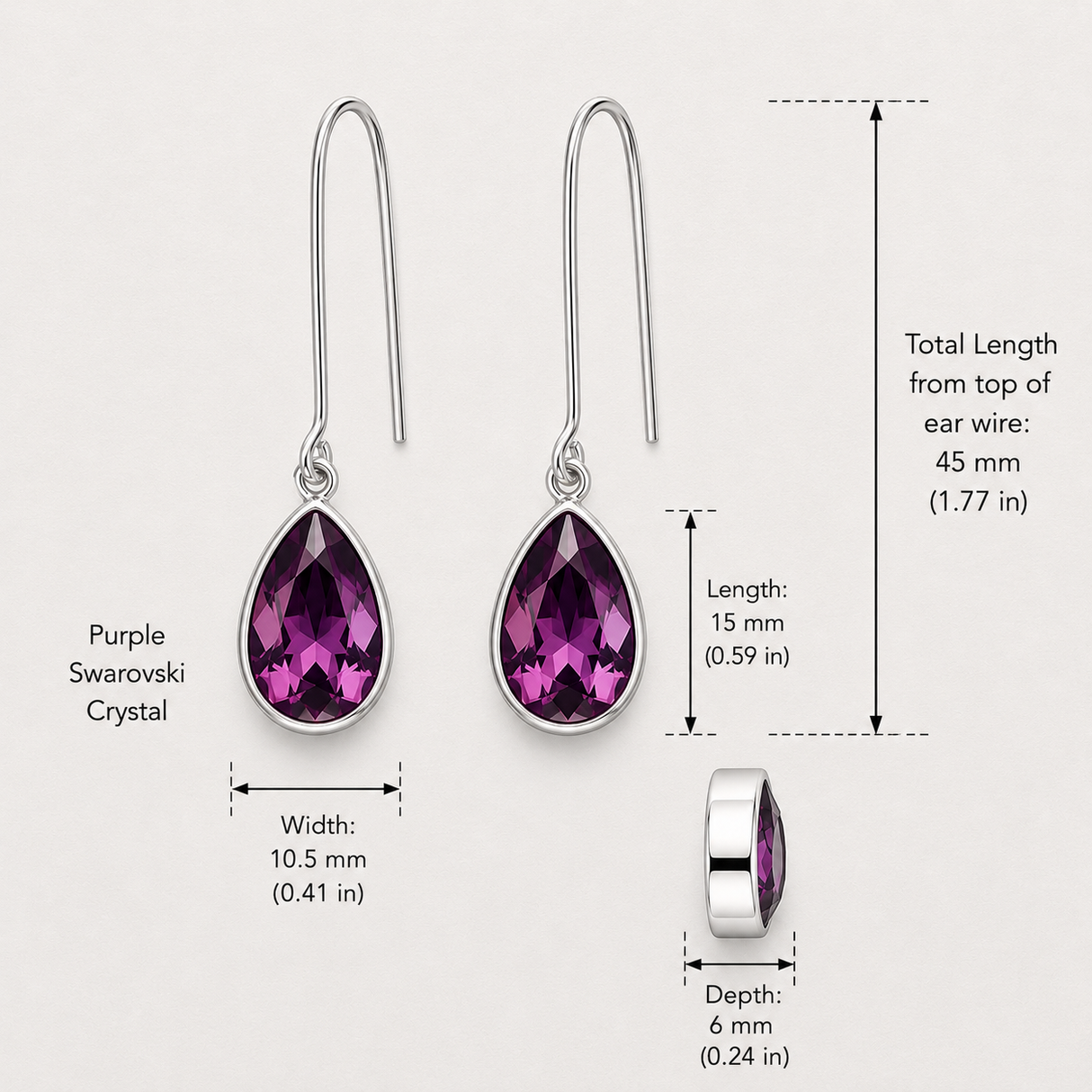 Sølvøreringe med facetslebet Swarovski dråber i Candy Lilla