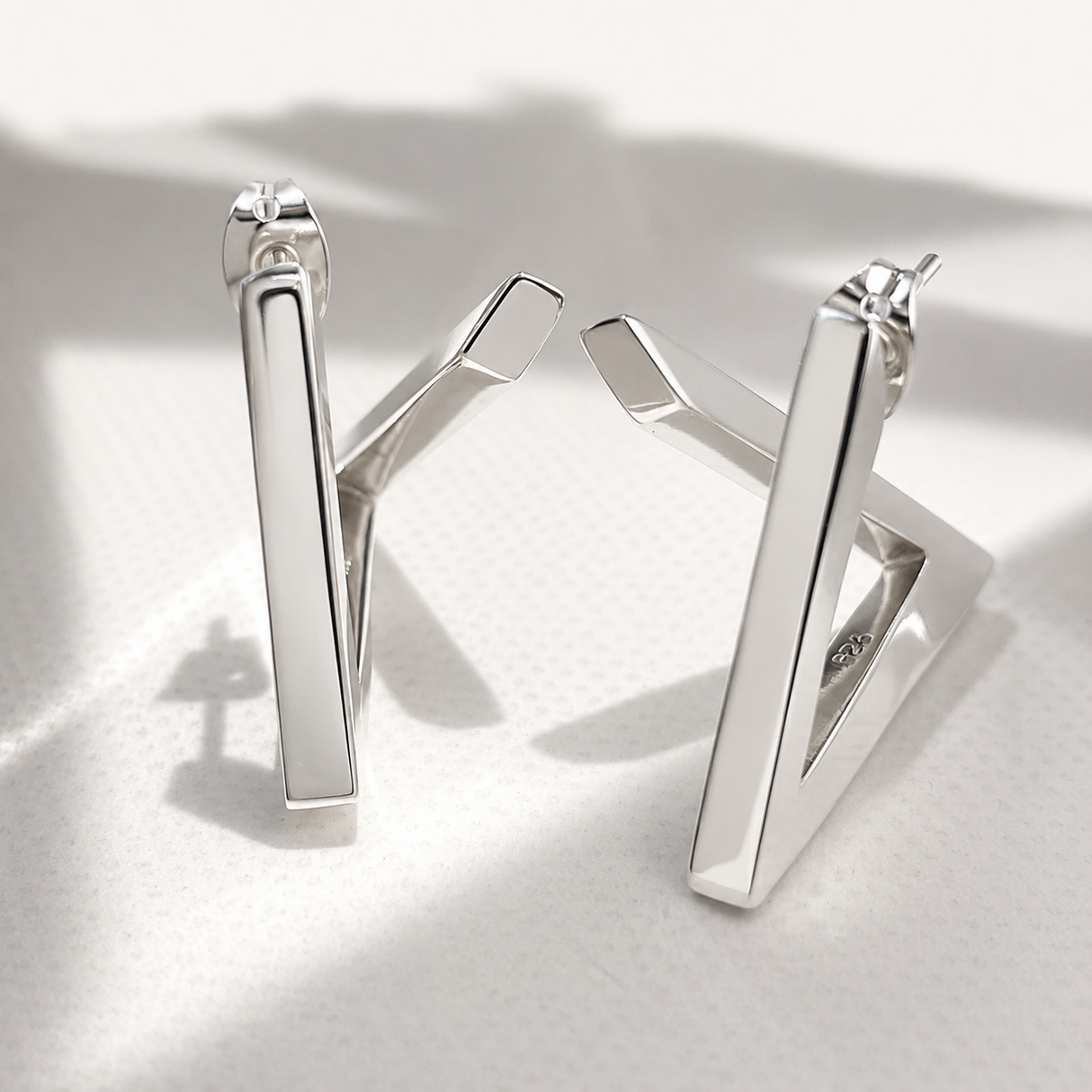 Saha Triangle Minimalistic Silver Stud Earrings