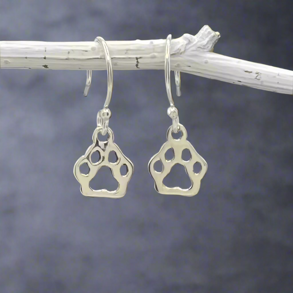 Croí Ted Paw Print Silver Dangle Earrings