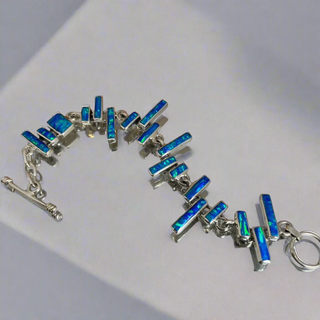 Sleveen Kinsale Steps Light Blue Opalescent Resin Silver Bracelet